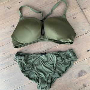 Victoria Secret khaki lace racerback push-up bra set NWOT